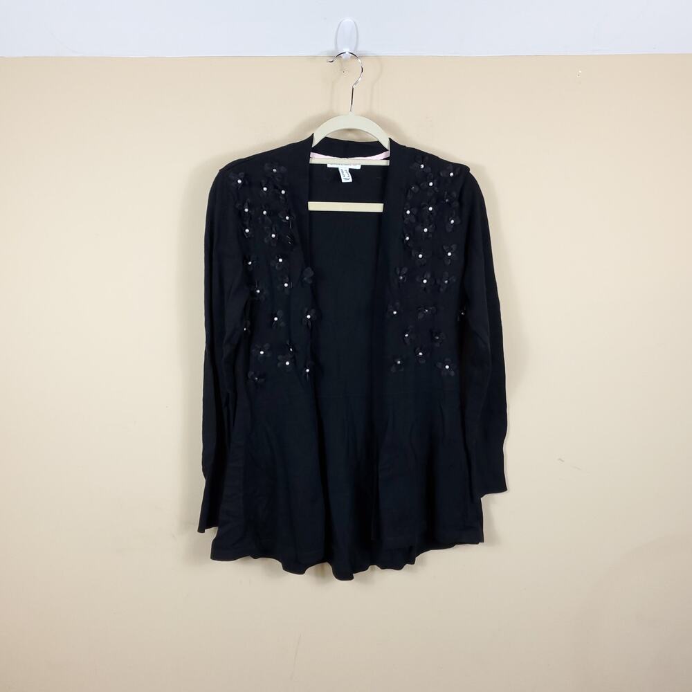 Isaac Mizrahi Live Black Cardigan with Flower Details Women's Size XS